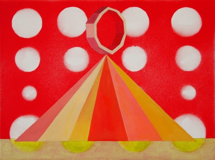 Louisa Chambers, Tent, 2013, spray paint, acrylic and oil on canvas, 23 x 30 cm