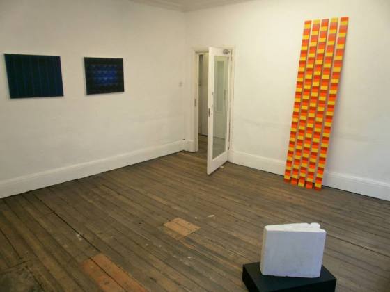 Installation shot, Left to right: Marion Piper, Free Man 3, Marion Piper, Free Man 4, Patrick Morrisey, Indirect Enquiry 2, Front: Mark Frangou, Tome 