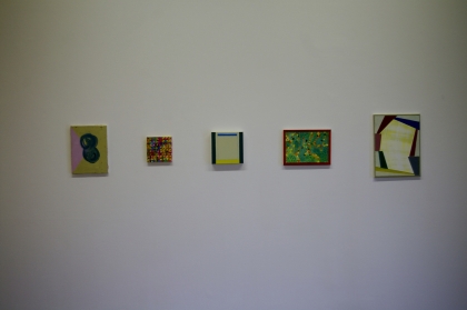 Paintings by (left to right) Terry Greene, Andy Parkinson, David Manley, Louisa Chambers and Terry Greene