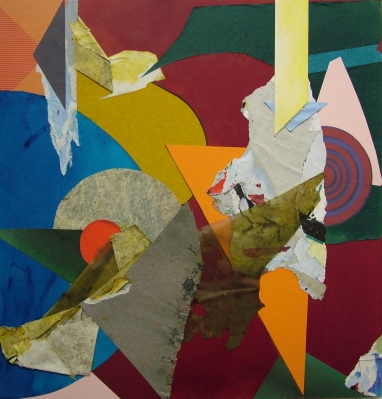 John Bunker, Falling Fugue, 2014, mixed media collage on MDF, 54 x 52.5cm, Image by courtesy of the artist