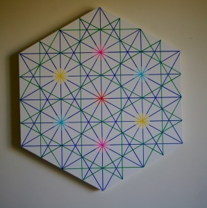 Andy Parkinson, Hexagon With Colour-Spread (BGRYMC), 2014, acrylic on canvas, 12" sides 