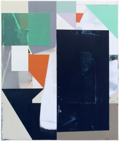 Andrew Bick, OGVDS (Tilted Forward/Straightened)V 5 , 2014, mixed media on linen on wood, 76.5 x 64.5cm, image copyright of the artist by courtesy of Eagle Gallery and Hales Gallery