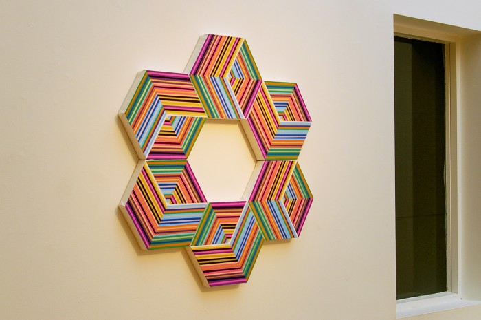 Andy Parkinson, Six Hexagons, acrylic on six canvases, total 77 x 79 cm 